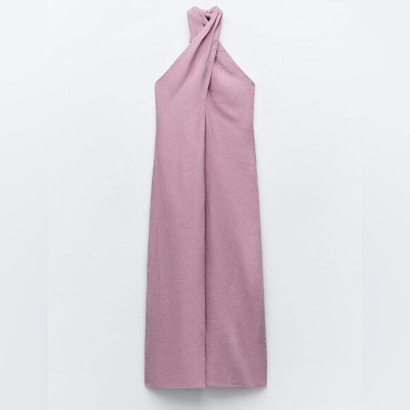 ZARA 100% LINEN HALTER DRESS - Picture 4 of 12
